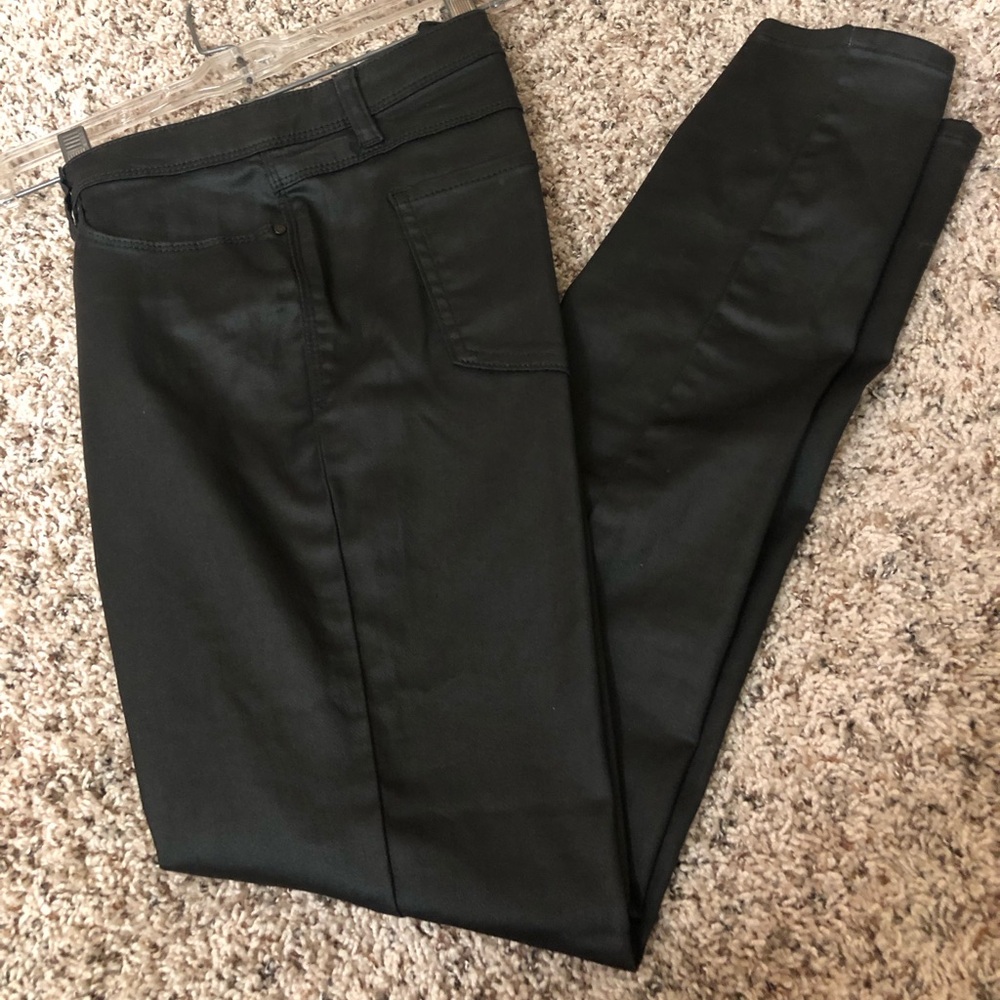 Black Slim Fit shiny denim stretch jeans  Pants leather look